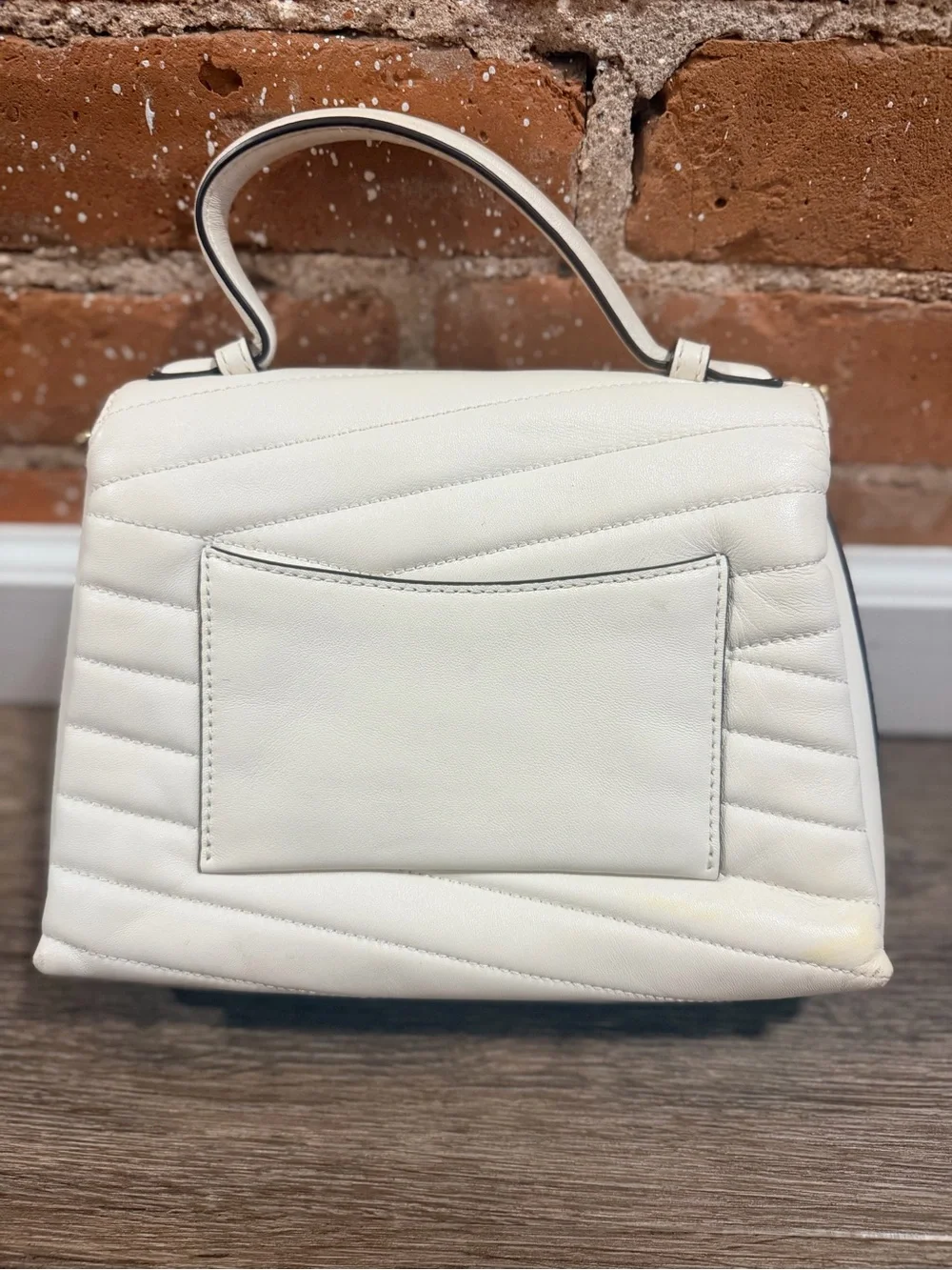 Tory Burch White Quilted Satchel with Gold Chain and Logo